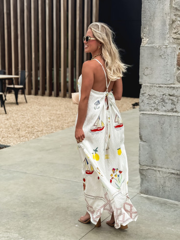 Robe longue à motifs Catalane - Blanc