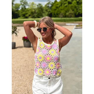 Blouse en crochet Mika - Ecru/Multicolore