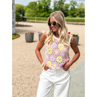 Blouse en crochet Mika - Ecru/Multicolore