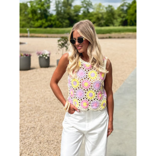 Blouse en crochet Mika - Ecru/Multicolore