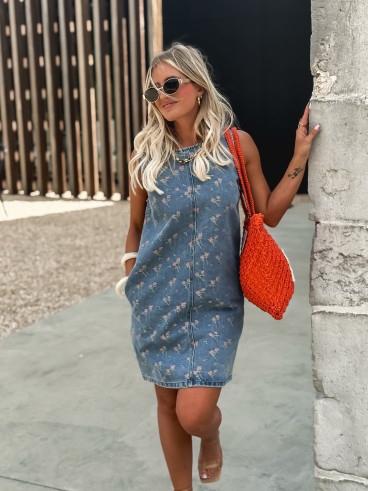 Robe courte à fleurs Loraine - Bleu