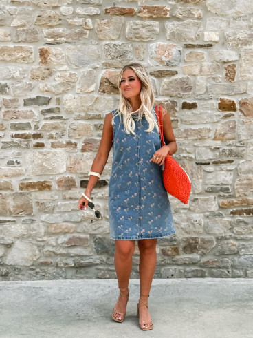 Robe courte à fleurs Loraine - Bleu
