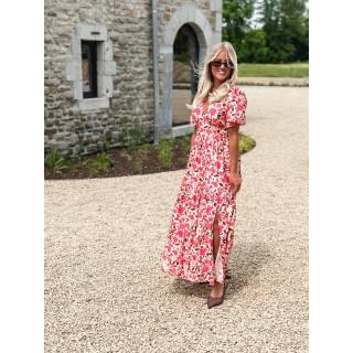 Robe longue à motifs Eloya - Ecru/Fuchsia