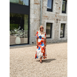 Robe longue à motifs Mariem - Ecru/Corail