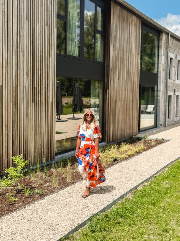 Robe longue à motifs Mariem - Ecru/Corail
