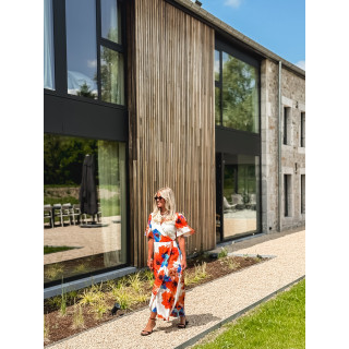 Robe longue à motifs Mariem - Ecru/Corail