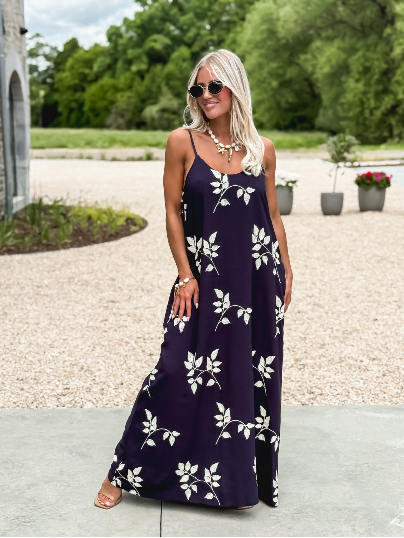 Robe longue à motifs Dorianna - Bleu marine