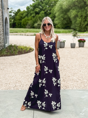 Robe longue à motifs Dorianna - Bleu marine