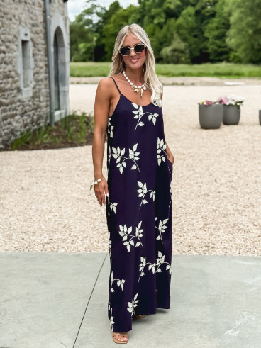 Robe longue à motifs Dorianna - Bleu marine
