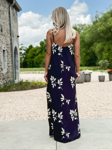 Robe longue à motifs Dorianna - Bleu marine