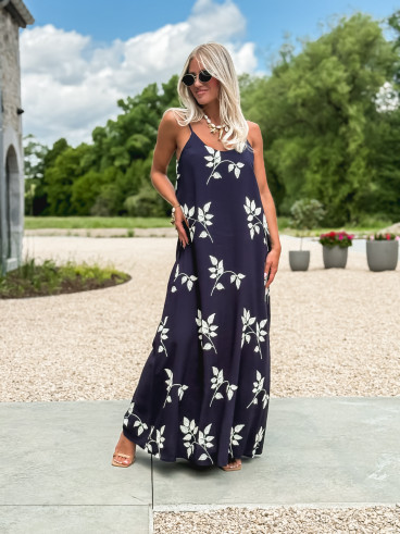 Robe longue à motifs Dorianna - Bleu marine