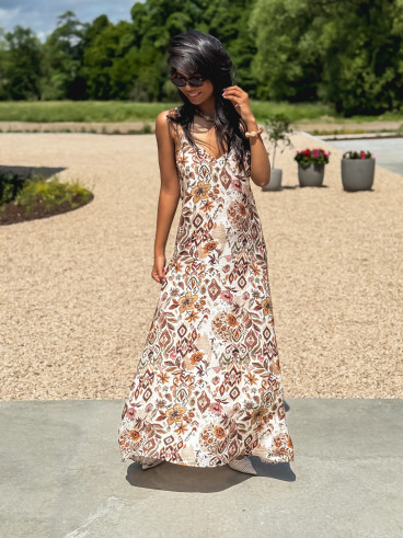 Robe longue à motifs Maïna - Ecru