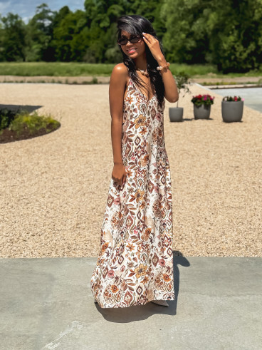 Robe longue à motifs Maïna - Ecru
