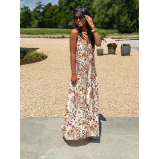 Robe longue à motifs Maïna - Ecru