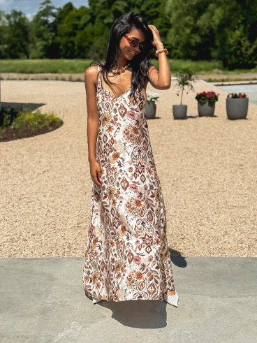 Robe longue à motifs Maïna - Ecru