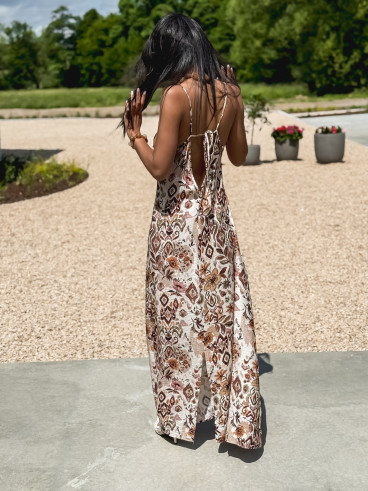 Robe longue à motifs Maïna - Ecru