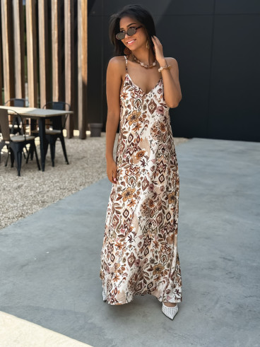 Robe longue à motifs Maïna - Ecru