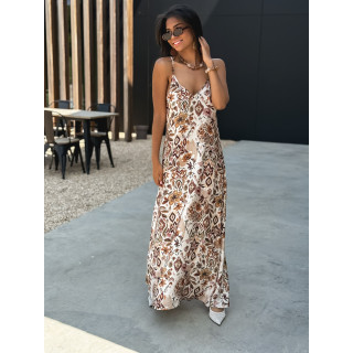 Robe longue à motifs Maïna - Ecru