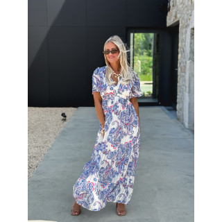 Robe longue à motifs Abéline - Bleu/Blanc