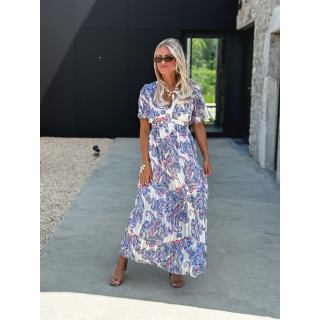 Robe longue à motifs Abéline - Bleu/Blanc