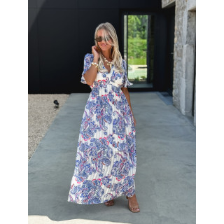 Robe longue à motifs Abéline - Bleu/Blanc