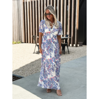 Robe longue à motifs Abéline - Bleu/Blanc