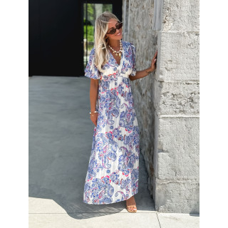 Robe longue à motifs Abéline - Bleu/Blanc