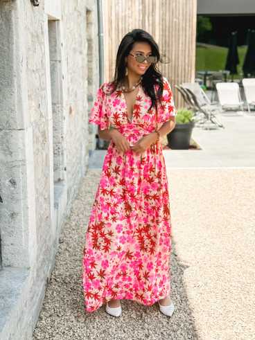 Robe longue à fleurs Énolia - Rose/Rouge