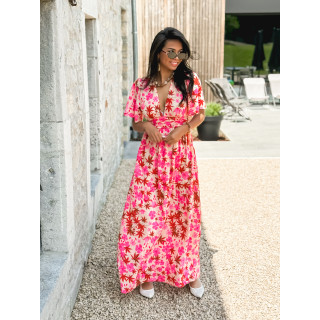 Robe longue à fleurs Énolia - Rose/Rouge