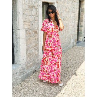 Robe longue à fleurs Énolia - Rose/Rouge