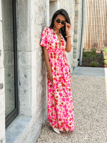 Robe longue à fleurs Énolia - Rose/Rouge