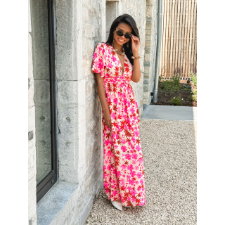 Robe longue à fleurs Énolia - Rose/Rouge