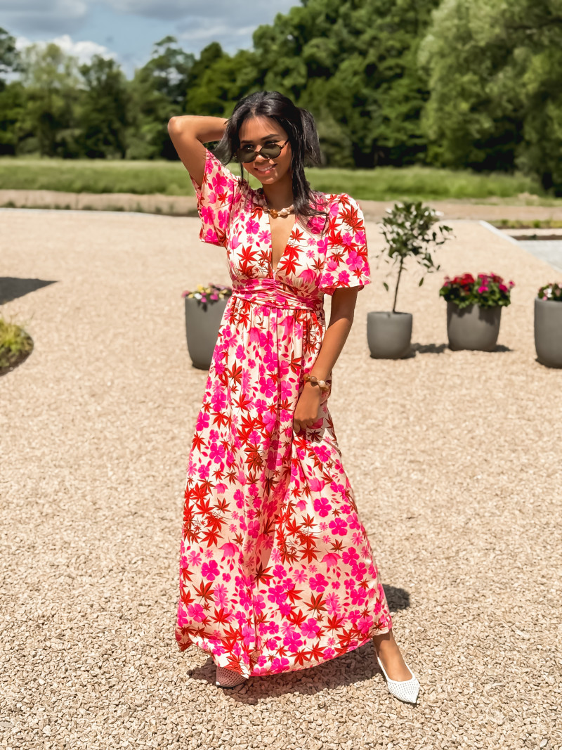 Robe longue à fleurs Énolia - Rose/Rouge