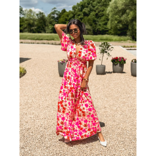 Robe longue à fleurs Énolia - Rose/Rouge
