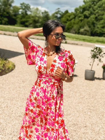 Robe longue à fleurs Énolia - Rose/Rouge