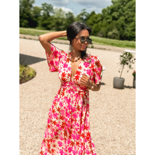 Robe longue à fleurs Énolia - Rose/Rouge