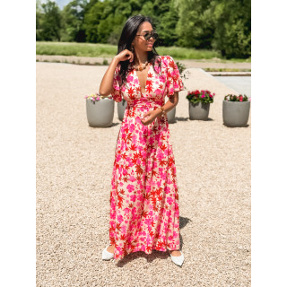 Robe longue à fleurs Énolia - Rose/Rouge