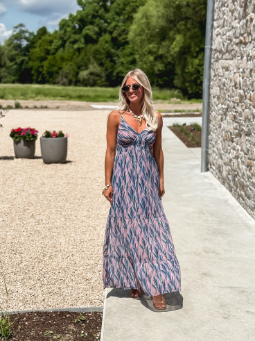 Robe longue à motifs Eloanie - Bleu/Rose
