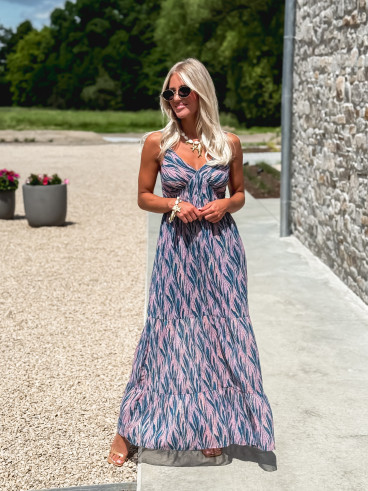 Robe longue à motifs Eloanie - Bleu/Rose