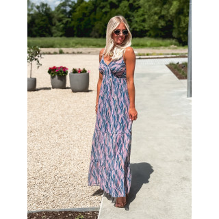 Robe longue à motifs Eloanie - Bleu/Rose