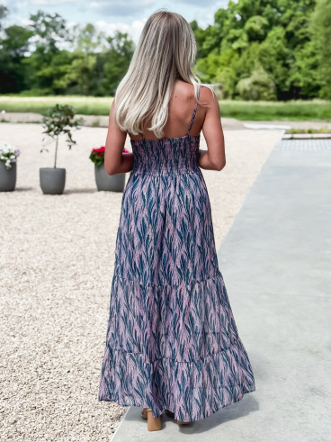 Robe longue à motifs Eloanie - Bleu/Rose
