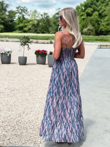 Robe longue à motifs Eloanie - Bleu/Rose
