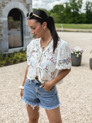 Blouse à motifs Lorette - Blanc