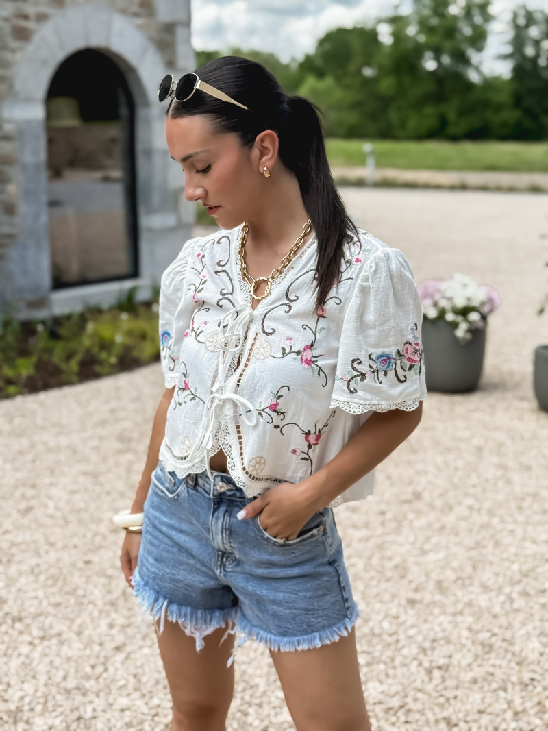 Blouse à motifs Lorette - Blanc