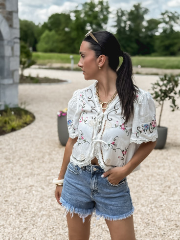 Blouse à motifs Lorette - Blanc
