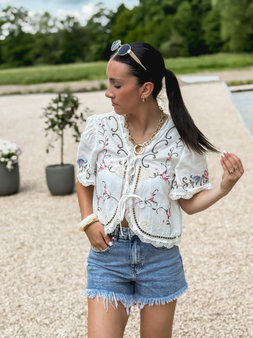 Blouse à motifs Lorette - Blanc
