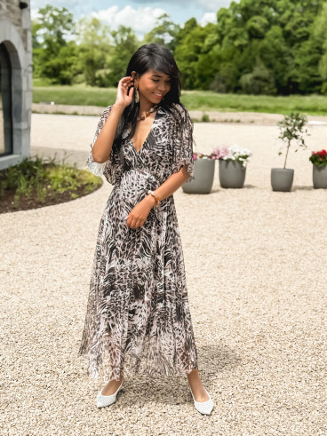 Robe longue à motifs Clarysse - Taupe