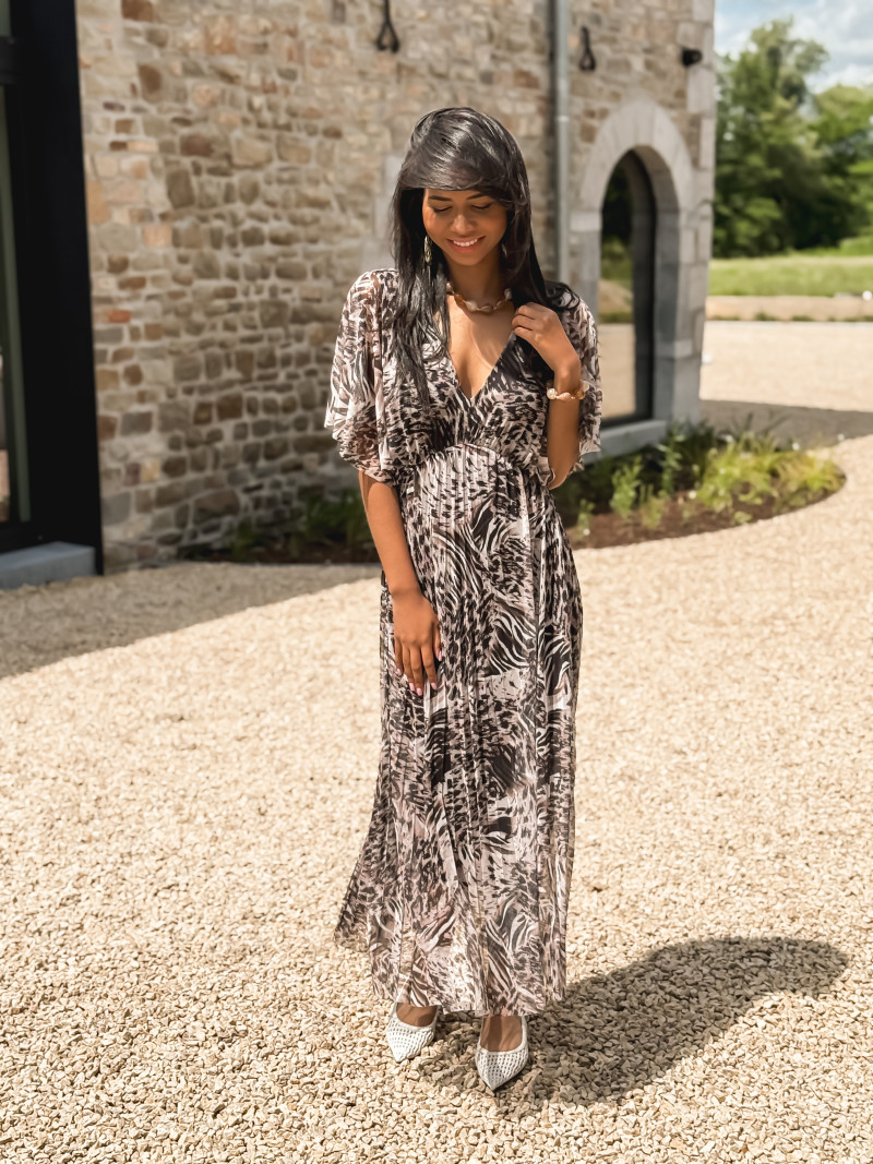 Robe longue à motifs Clarysse - Taupe