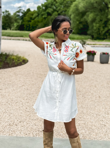 Robe courte à fleurs Silvanna - Blanc