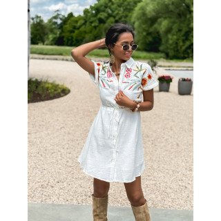 Robe courte à fleurs Silvanna - Blanc